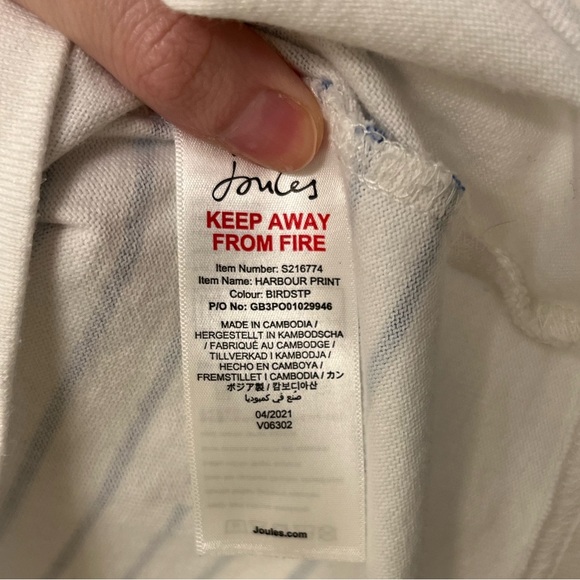 NWOT Joules Harbour Print Long Sleeve Jersey Top in Bird Stripe - Picture 7 of 10